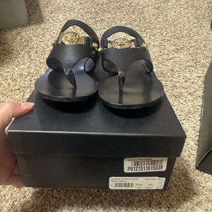 Versace Black and Gold Thong Sandals with Designer Emblem